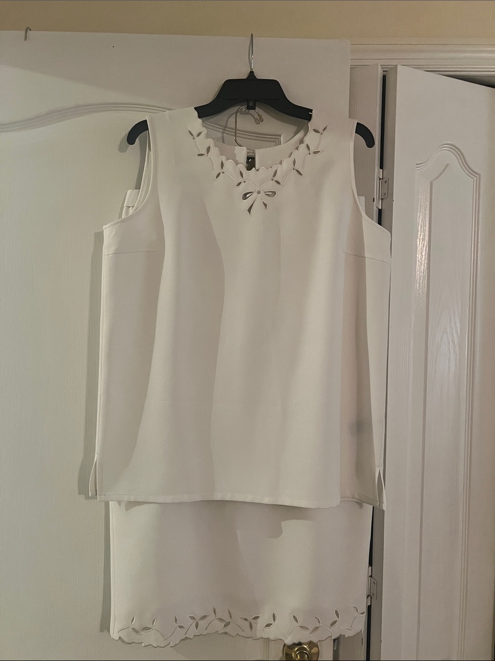 White Midi Skirt with Floral Cutout Detail - Brand Unspecified